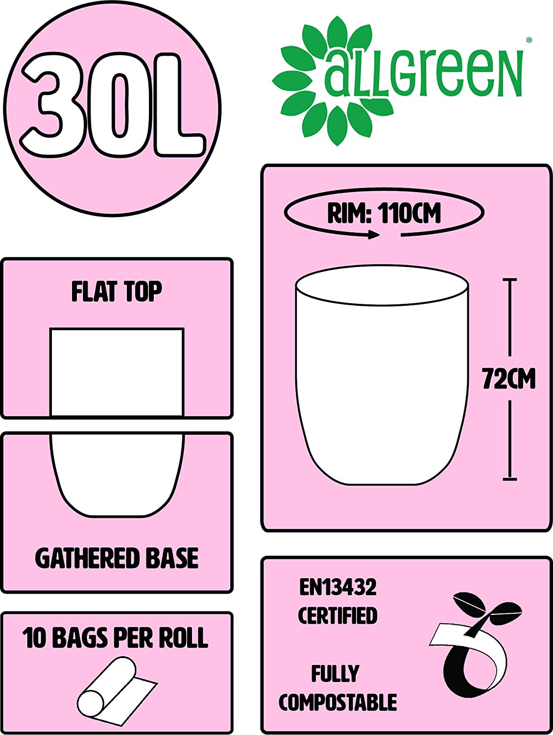 30 Litre x 20 All-Green Compostable Bags, Kitchen Kerbside Caddy Liner, Food Waste Bin Liners - Image 2