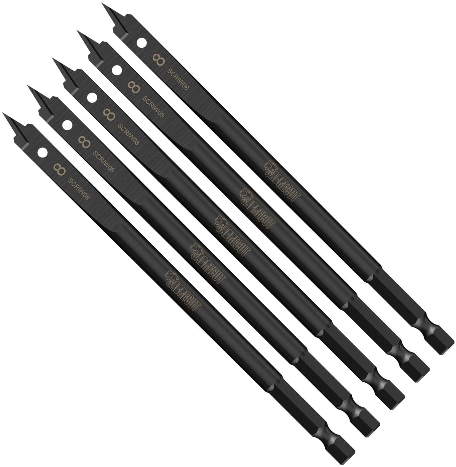5 x SabreCut SCRIW08_5 8mm x 152mm Impact Rated Flat Wood Spade Bits for Softwood Hardwood Chipboard