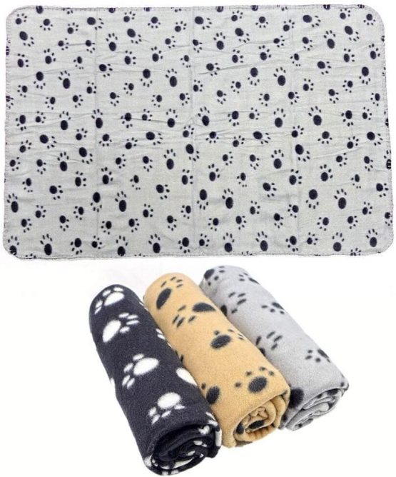 JZK 3 Pieces 100cm x 70cm / 40" x 28" beige grey black Large Washable Soft Warm Fleece Blanket for Dog Cat Pet Mat Bed