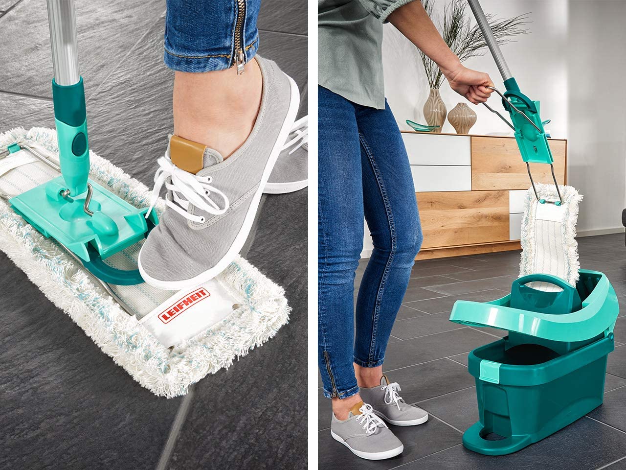 Leifheit 55045 Profi Floor Mop Large with Micro Duo for All Round Floor Cleaning S255045, Blue, Green - Image 4