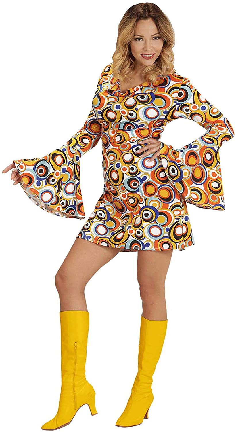 Widmann 08890 Adults Costume 70s Retro Dress Ladies Colourful XXL