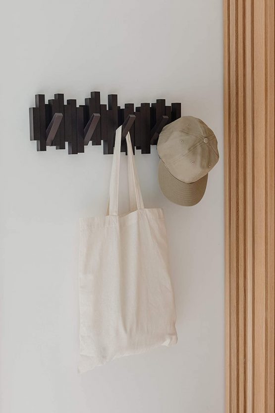 Umbra Sticks Multi Rack – Modern, Unique, Space-Saving Hanger with 5 Flip-Down Hooks for Hanging Coats, Scarves, Purses and More, Espresso - Image 3