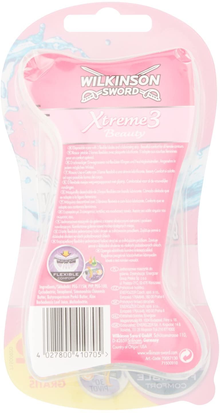 Wilkinson Sword Xtreme 3 Beauty Disposable Razor for Women 4 + 2 Free, Purple, 6 count (Pack of 1) - Image 3