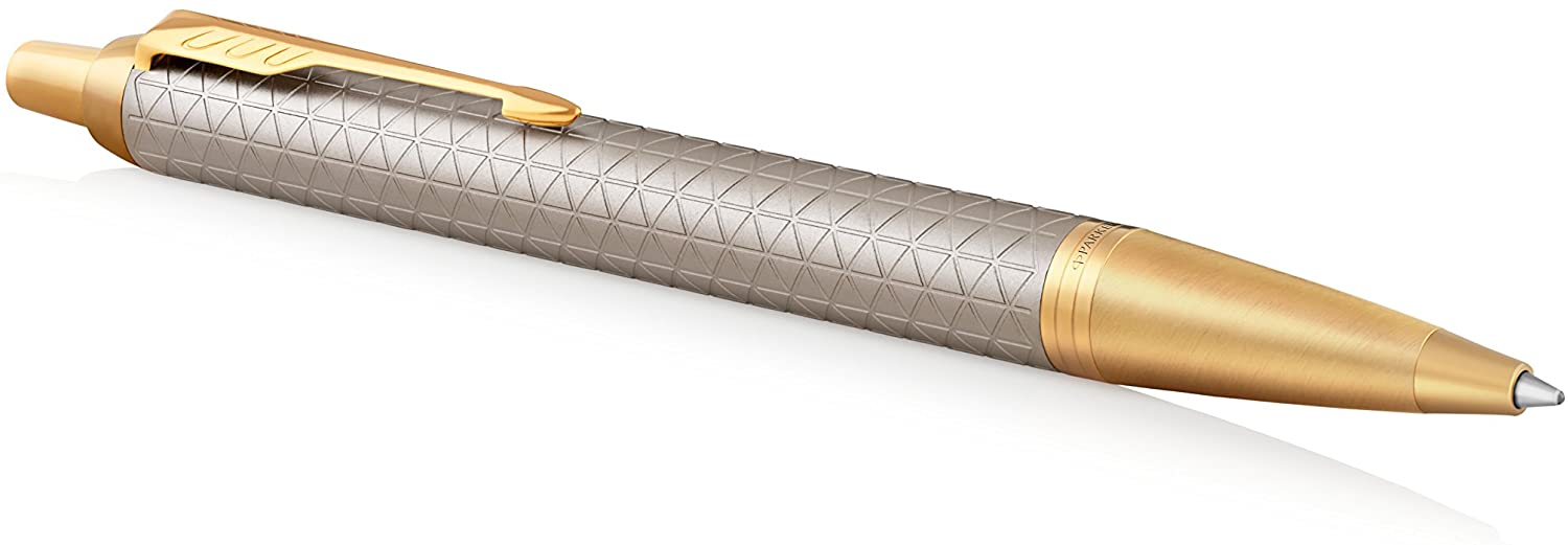 Parker IM Ballpoint Pen, Premium Warm Silver Golden Trim