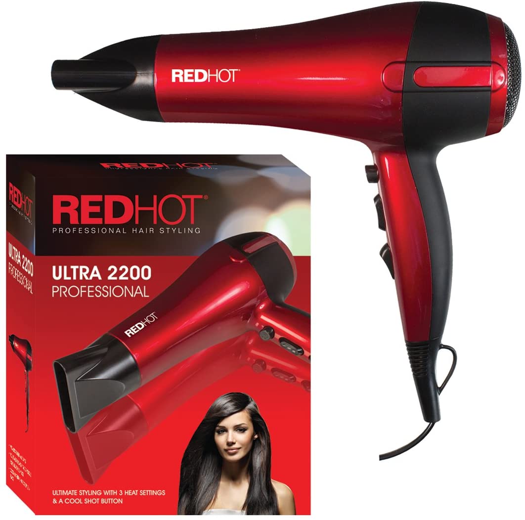 Red Hot 37060 2200W Professional Hair Dryer/Removeable Nozzle / 3 Heat Settings