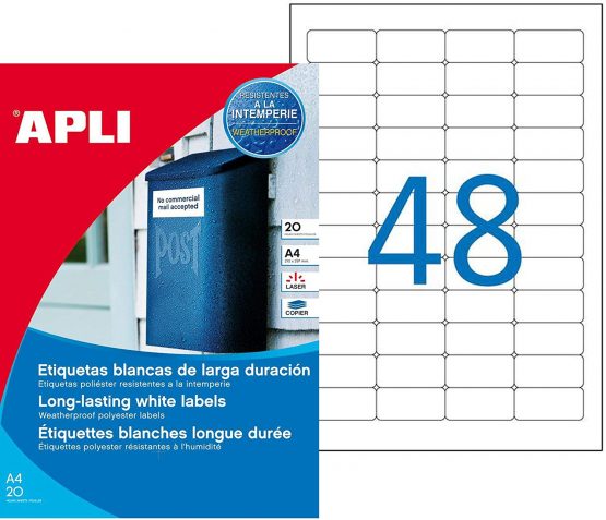 Agipa 12112 Weatherproof Film Labels 45.7 x 21.2 mm White