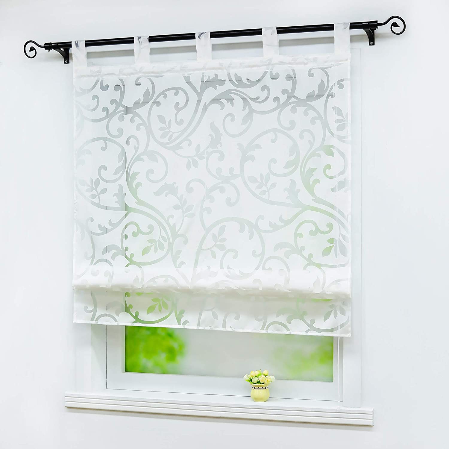 Joyswahl Jessica Roman Blind Burn-Out Curtains with Loops, White, BxH 60x140cm, 60W x 140H cm - Image 3