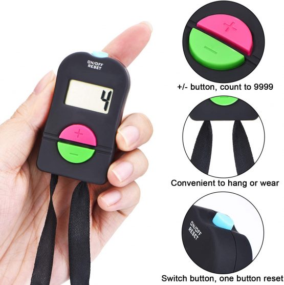 Frienda 4 Pieces Digital Hand Tally Counter Golf Sports Counter Electronic Add Subtract Manual Clicker Handheld Mechanical Number Click Counter with Neck Lanyard - Image 3