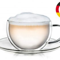 Creano 1x Thermo Cup, Double-Walled Tea / Latte Macchiato / Cappuccino Cup with Coaster | 250 ml