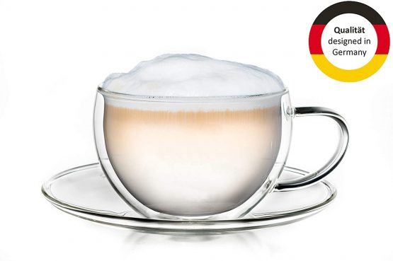 Creano 1x Thermo Cup, Double-Walled Tea / Latte Macchiato / Cappuccino Cup with Coaster | 250 ml