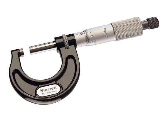 Starrett 436.1MXRL-50 Outside Micrometre, Ratchet Stop, Lock Nut, Carbide Faces, 25-50mm Range, 0.01mm Graduation, -0.002mm Accuracy