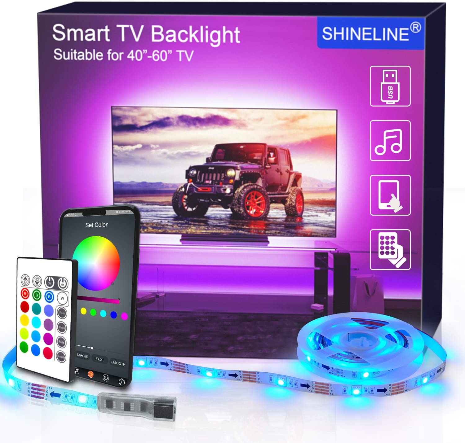LED TV Backlight,2.5M USB Led Strip Lights with Remote for 40-60 Inch ...
