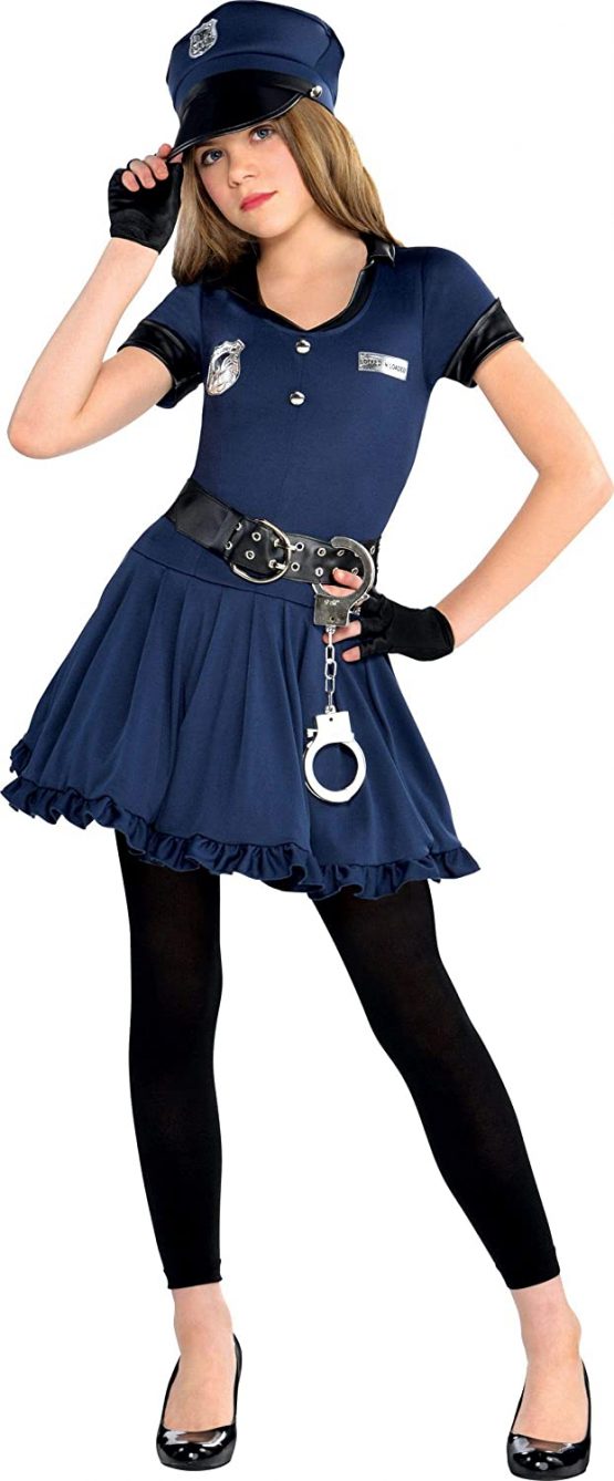 amscan 10132314 Blue Cop Dress with Hat, Glovettes and Leggings-Age 12-14 Years-1 PC