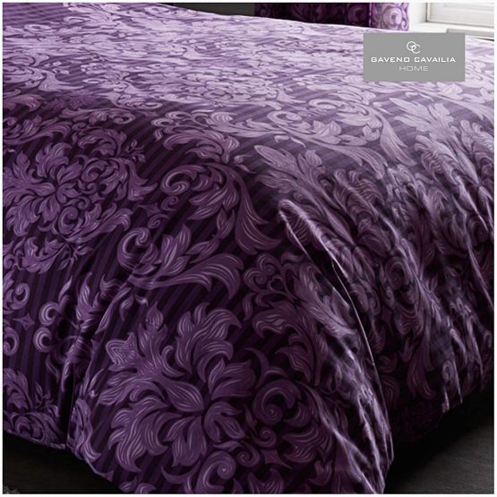 Printed Duvet Cover, Polycotton Bedding Set, Quilt Covers, Empire Damask Purple, Double - Image 4
