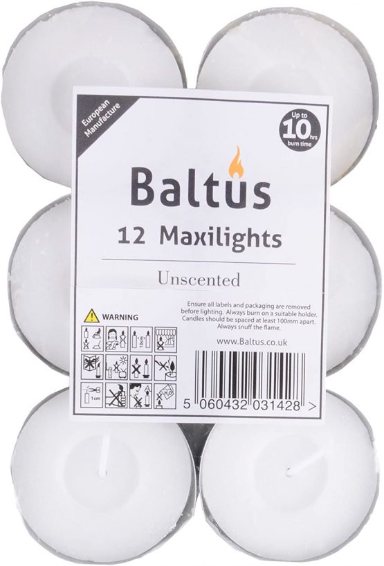 Baltus Pack of 12 Unscented Wax Maxi Lights Tealights Candles Upto 10 Hrs Burn - Image 2