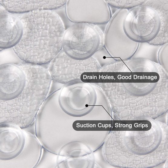 WELTRXE Non Slip Bath Mat for Bathroom, Pebble Frosted Anti-Mould Anti Slip Plastic Oval Bathtub Shower Mat with Grip Suction Cups, Clear, 69 x 36 cm - Image 3
