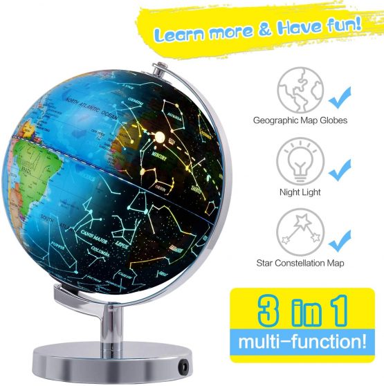 Fun Lites 20cm LED Illuminated Globe for Kids, 3 in 1 Interactive ...