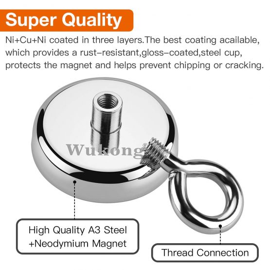 Wukong Round Neodymium Eyebolt Magnet, Pulling Force 330LB(150KG) Fishing Magnet,Super Power N52,Diameter x 60mm Thick x 15mm for Salvage,Fishing,Sciences, Industry - Image 3