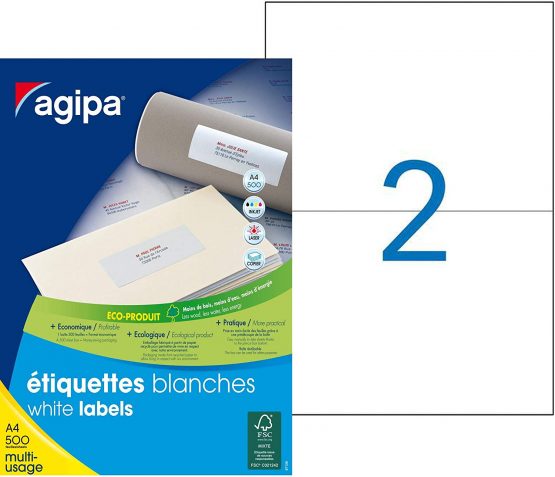 Agipa 100806 Multi-Purpose Labels Straight Corners 210 x 148.5 mm Pack of 1000 White