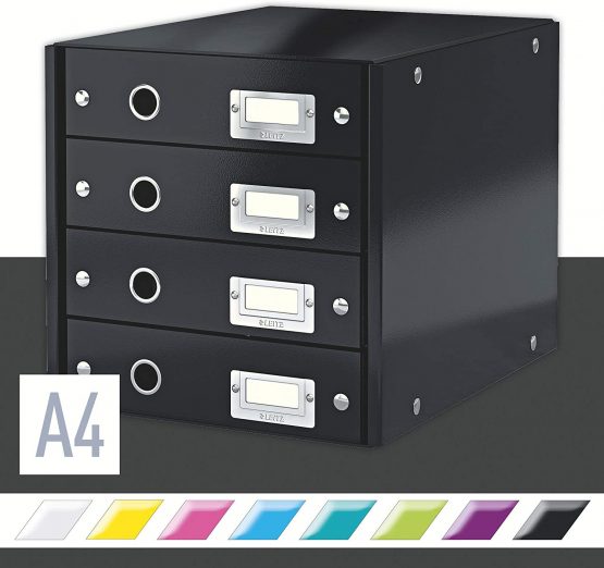Leitz Drawer Cabinet, 4 Drawers, A4, Click and Store Range 60490095 - Black
