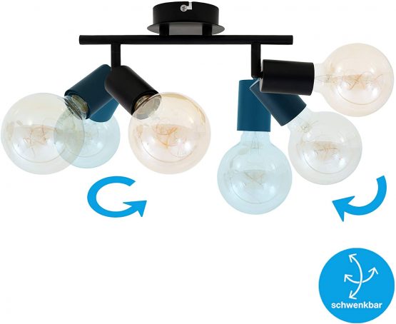 Briloner Leuchten Spotlight, Double Ceiling Light, Retro/Vintage, Swiveling and Rotating Spotlights, 2X E27, Max. 60W, Metal, Black - Image 4