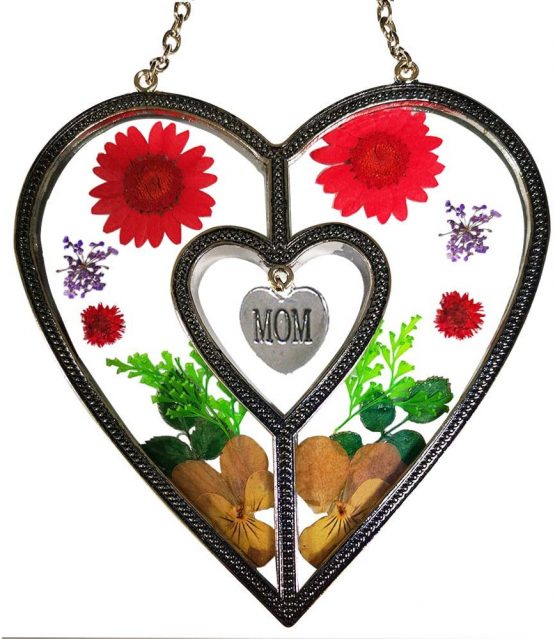 Gifts for Mom from Son Daughter, Heart Suncatchers Window decor Wind Chime with Pressed Flower, Stained Glass Handicraft Engraved Mom, Mother's Gifts for Mother' day Christmas Thanksgiving Ornament - Image 2