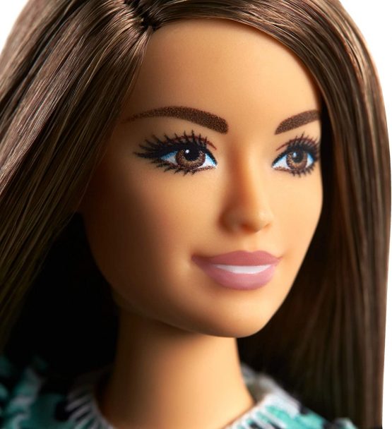 brunette barbie doll with blue eyes