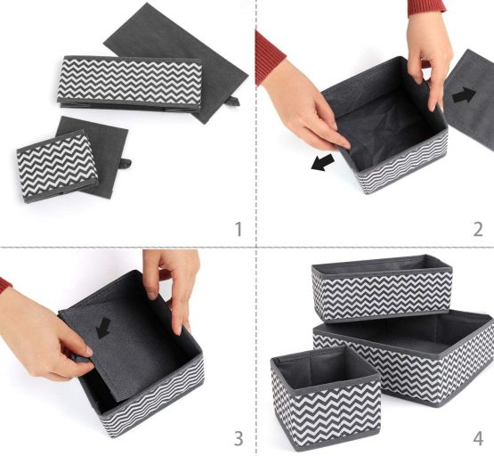 Evance Set of 10 Dresser Drawer Organiser, Fabric Wardrobe Organiser for Cupboard, Drawer Insert, Foldable Fabric Storage Bins,Box Containers for Socks, Bras, Underwear, Scarves, Ties (10 Set) - Image 3