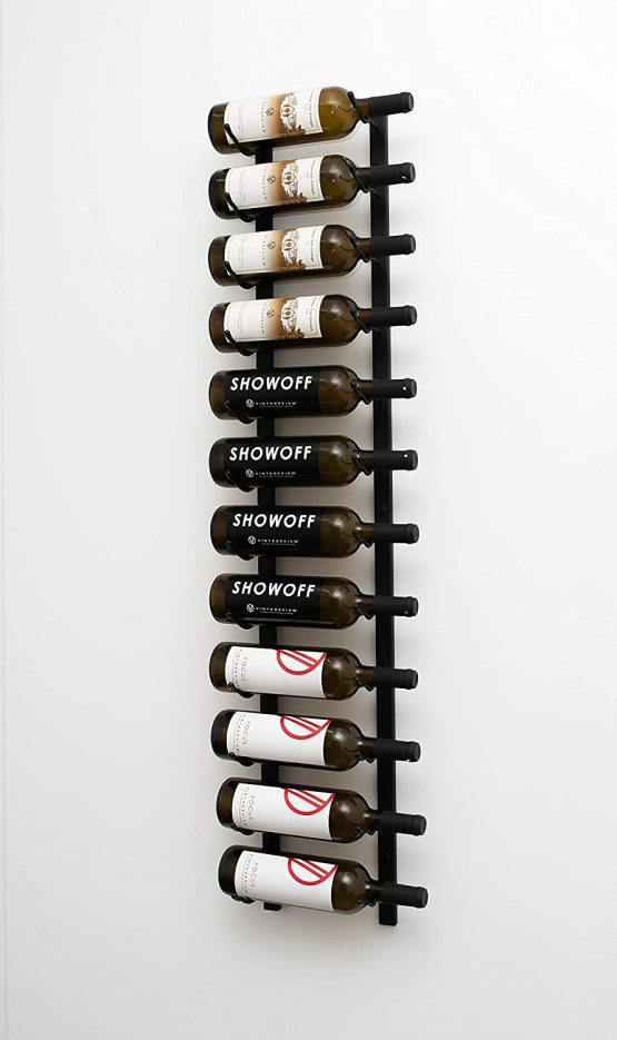 VintageView Wall Series 4 Wall Mounted Metal Wine Rack (1220mm, 12 Bottles, Satin Black)