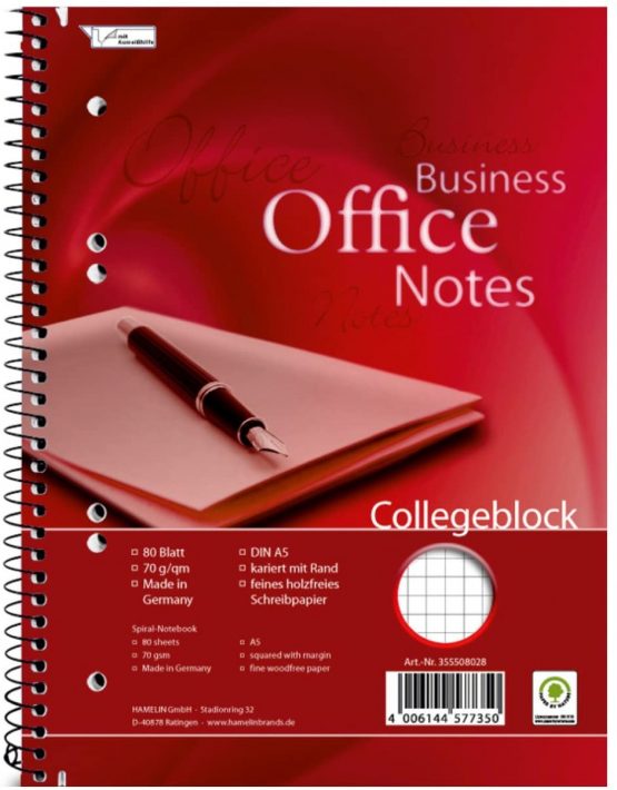 Landre Office 100050259 Notebook A5 80 Pages Pages 70 g/m² Pack of 5 Spiral-Bound Notepad"Office", A5 Rip-Out, 80 Sheets, Chequered/Margin 0