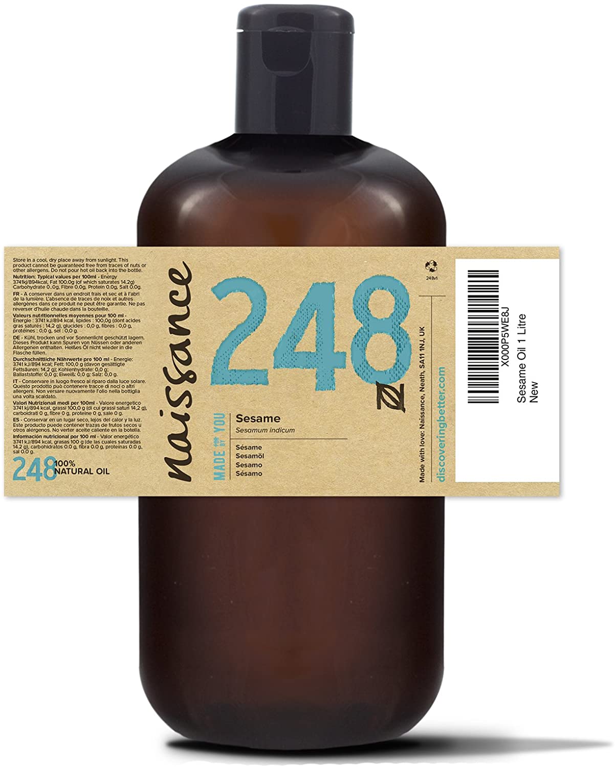 Naissance Sesame Seed Oil (No. 248), 900ml, Natural Moisturiser for Skin Face, Beard, Nails, Hair, Body, Massage - Image 3