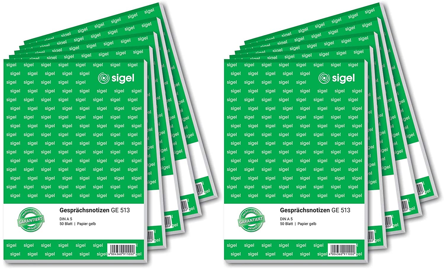 SIGEL GE513/10 Conversation Notes, Phone Notes, DIN A5, Yellow, 10 Pads of 50 Sheets, Made from Sustainable Paper