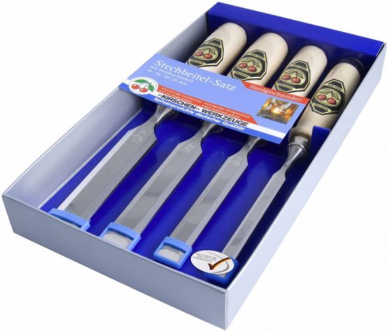 Kirschen 1181000 Firmer Chisel Set with Horn Beam Handle, Beige/Silver, Set of 4 Pieces