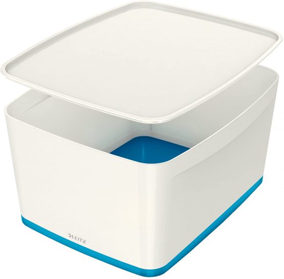 Leitz 18 Litre Storage Box with Lid, waterproof ABS, Blue Metallic