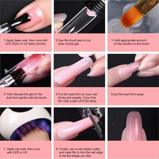 Nails Extension Gel Kit, 4 Colors Nails Gel Kit (White, Nude Pink, Clear, Clear Nude), Professional UV Gel Nail Builder Nail Art Tools Set with Top Coat, Base Coat, Slip Solution, Nail Tips, etc - Image 2