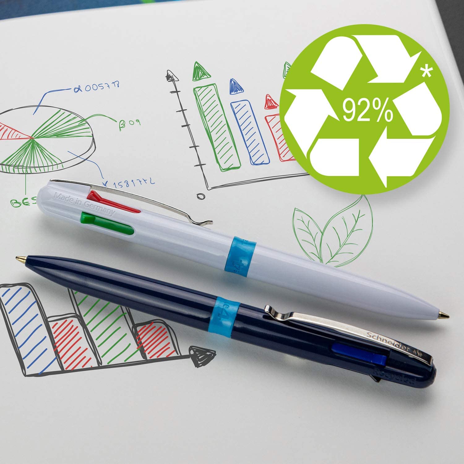 Schneider Take 4 Ballpoint Pens Multicolour (4 Colours, Refills able, Recycled Plastic) Dark Blue/Light Blue, Pack of 10 - Image 3