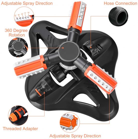 Aiglam Garden Sprinkler, Lawn SprinklerAutomatic 360 Degree Rotating 3 Arm Lawn Water Sprinkler System with Quick Connectors for Watering Plants or Summer Outdoor Play - Image 2