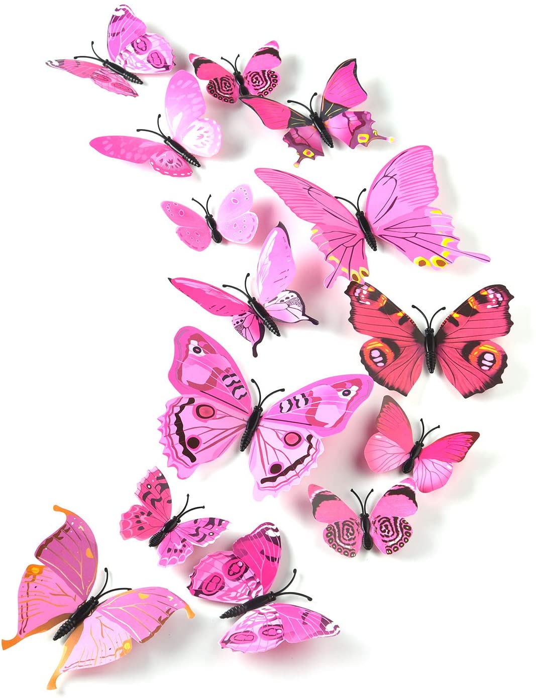 TUPARKA 36 Pieces 3D Butterfly Wall Stickers Butterfly Girls Bedroom Accessories, Pink, Random,pink
