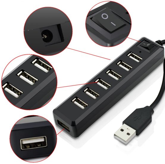Aussel Premium 7 Ports USB Hub Expansion High Speed USB 2.0 Multi USB Hub Splitter Switch Lead Adapter Cable For PS3, Xbox, Wii, PC, MAC, Laptop, NoteBook, Mac Book, NetBook, Tablet, Tab, Supports Windows Vista/7/Mac - Image 2