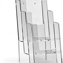 taymar 1/3 A4 table brochure stand, flyer stand, brochure holder, 3 compartments (inner dimensions: 10.4 cm), optional wall mounting.