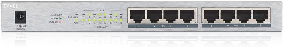 ZyXEL 8 Port Gigabit Unmanaged 8 x PoE+ with 60 Watt Budget, UK Plug [GS1008HP]