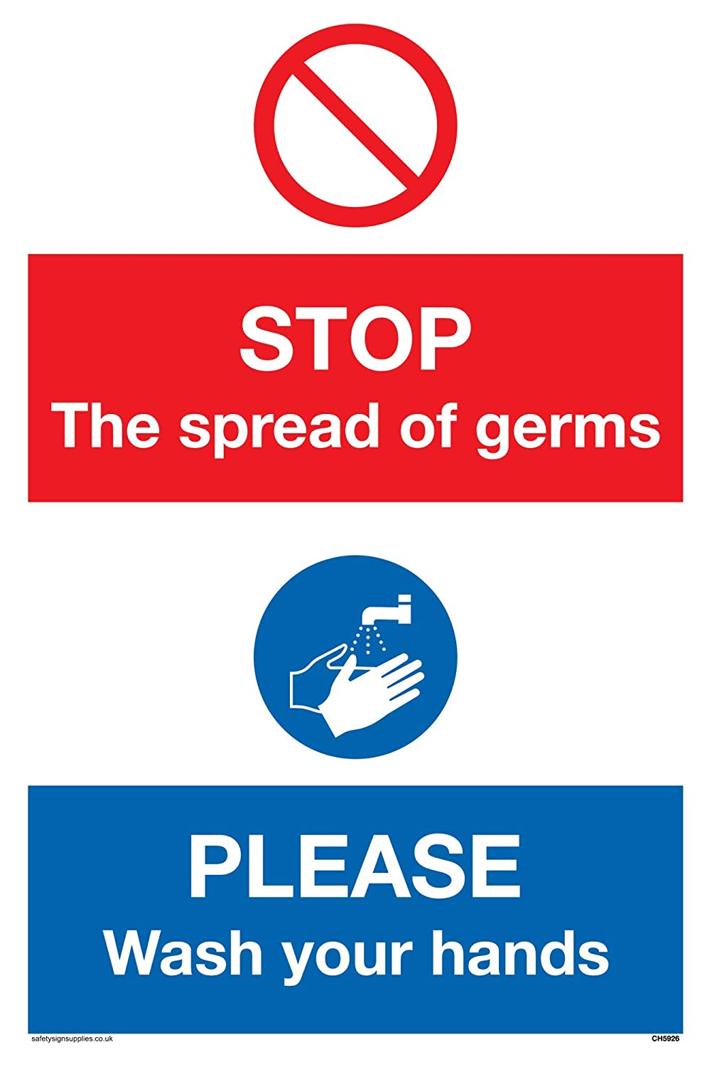 STOP germs PLEASE wash your hands sign - Plastic Rigid 3mm, 200mm x 300mm