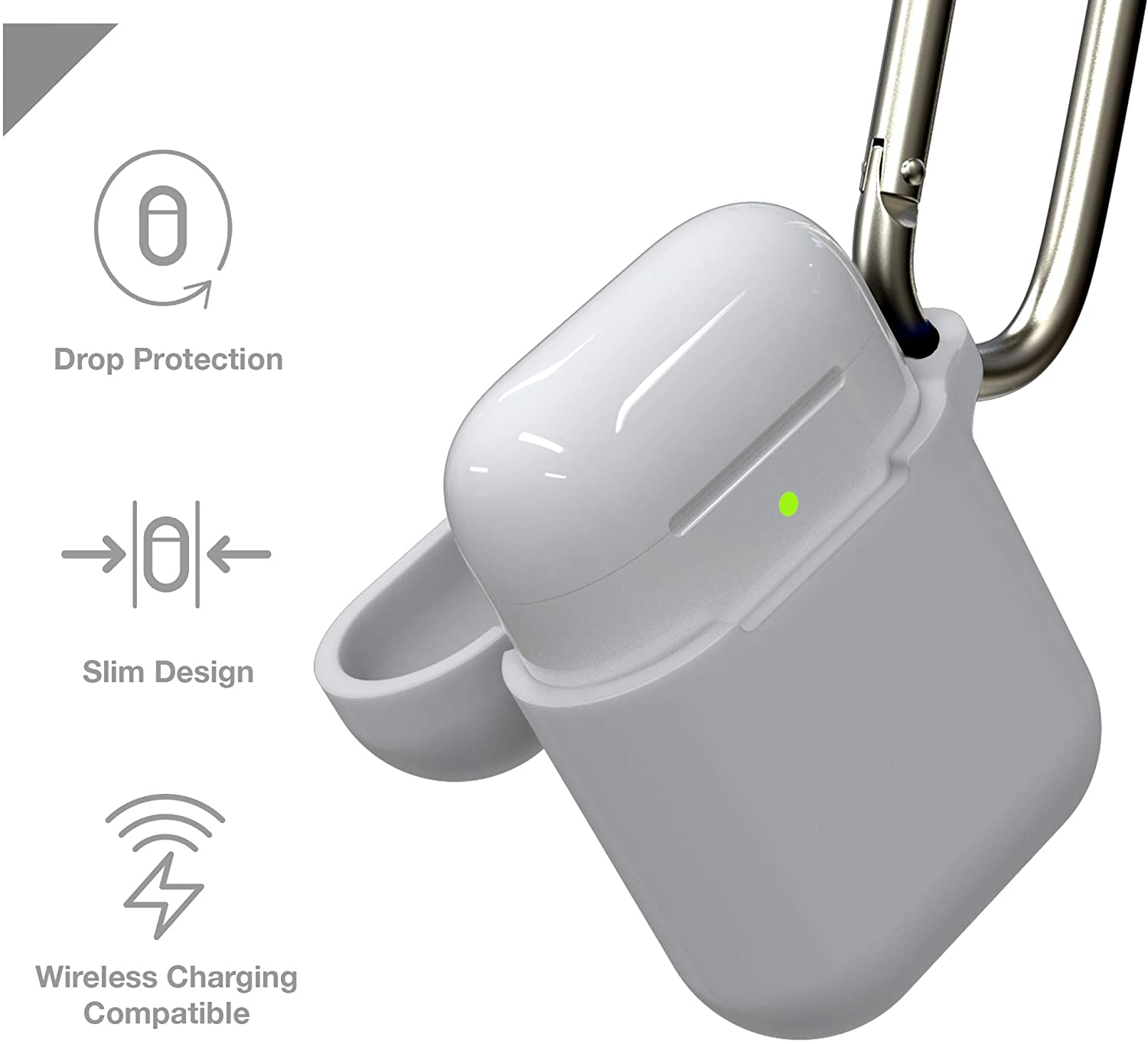 GEAR4 Apollo Airpods Case Fully Protective Lightweight Silicone Airpods 1 Case Airpods 2 Case with Attached Clip - White - Image 3