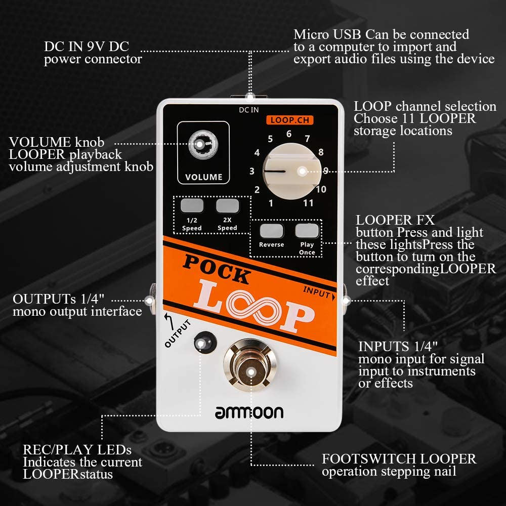 ammoon Looper Pedal POCK LOOP Looper Guitar Effect Pedal 11 Loopers Max
