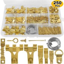 250pcs Picture Hooks Picture Hanging Kit Heavy Duty Picture Hangers with Picture Wire, Nails, Sawtooth, D Ring, Screw Eyes