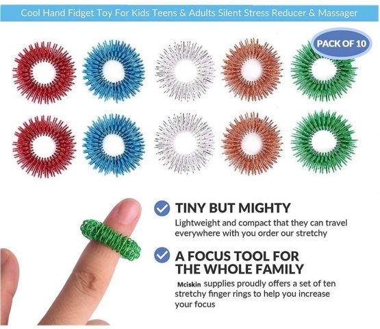 mciskin Spiky Sensory Finger Acupressure Ring Set,Spiky Sensory Ring/Bracelet Fidget Toy,Fidget Toy Relieves Stress Reducer, ADHD, Anxiety, and Autism(13PCS) - Image 2