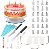 Grandma Shark 11 Inch Cake Turntable and 39 Pcs Decorating Supplies, Piping Tips, Cake Scrapers, TPU Bags, Flower Nail, Flower Lifter, Coupler, Icing Pen, Brush, Cake Cutter, Straight & Offset Spatula