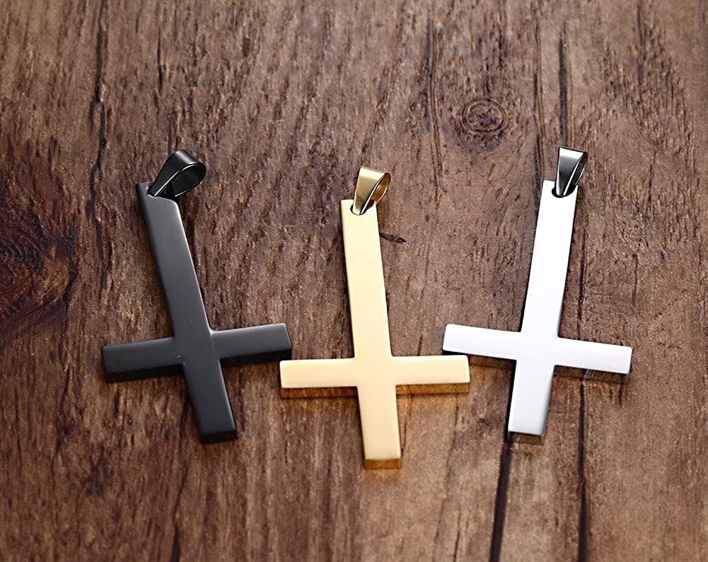 VNOX Men's Women's Stainless Steel Inverted Upside Down Cross Necklace Pendant with Cuban Chain Silver,60cm - Image 3