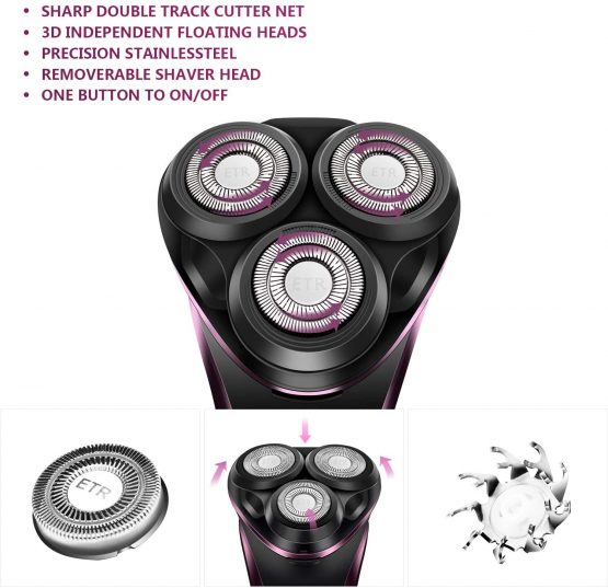 VERY ETERNITY USB Rechargeable Electric Shaver for Men, IPX7 Waterproof Electric Razor, Wet and Dry Rotary Shaver, Mens Shaver with Pop-up Trimmer, Great Cordless Shaver for Sensitive Skin - Image 2