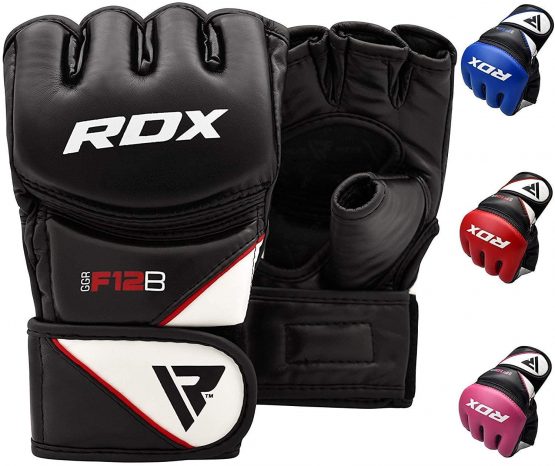 RDX MMA Gloves for Grappling Martial Arts Training, D. Cut Open Palm Maya Hide Leather Sparring Mitts, Perfect for Cage Fighting, Combat Sports, Punching bag, Muay Thai and Kickboxing
